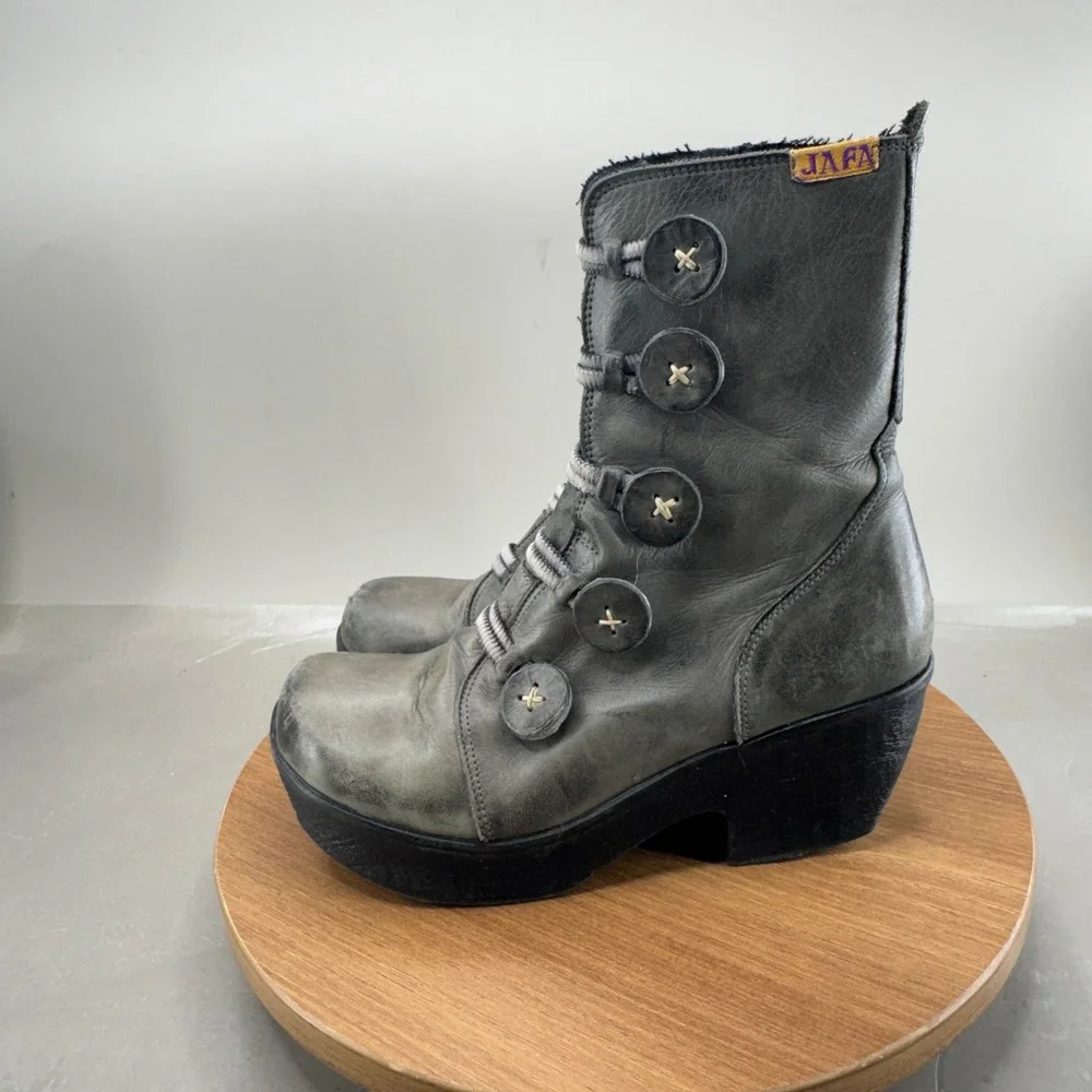 Unbranded Leather Platform Wedge Boots Size 36 5.5 6 Gray Steampunk Edgy Whimsy